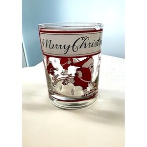 Vintage Georges Briard Santa Merry Christmas MCM Double Old Fashioned Glass